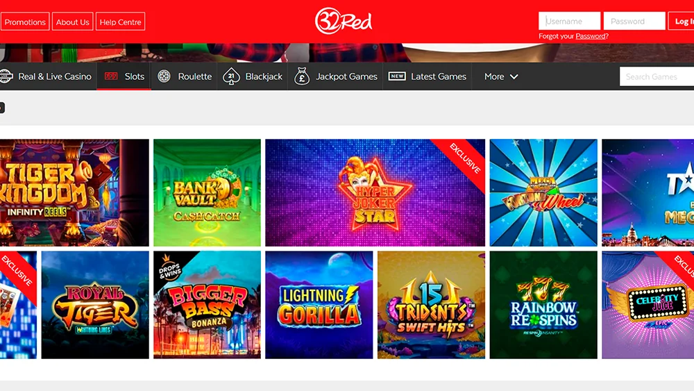A peek into 32Red Casino's real money pokies section.