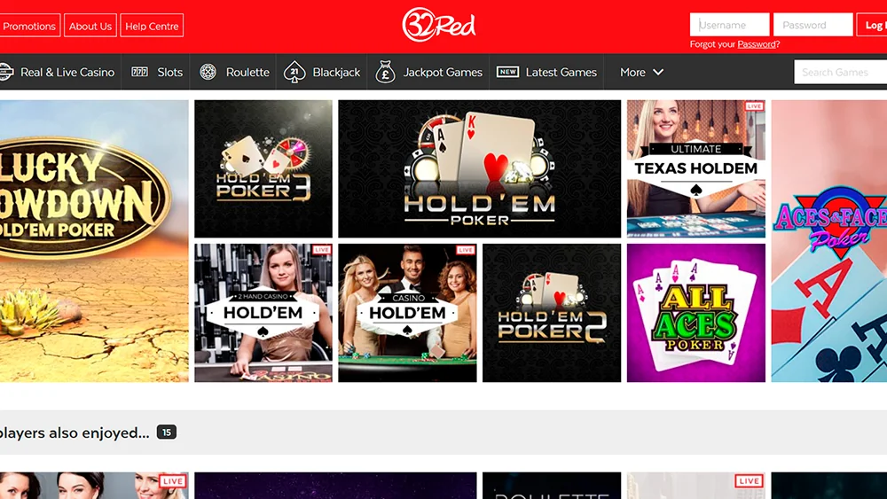 32Red casino games page screenshot