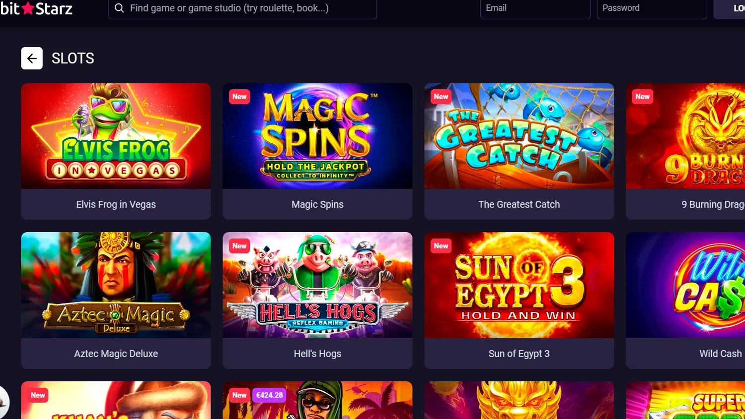 Explore real money slots with the BitStarz Casino logo.