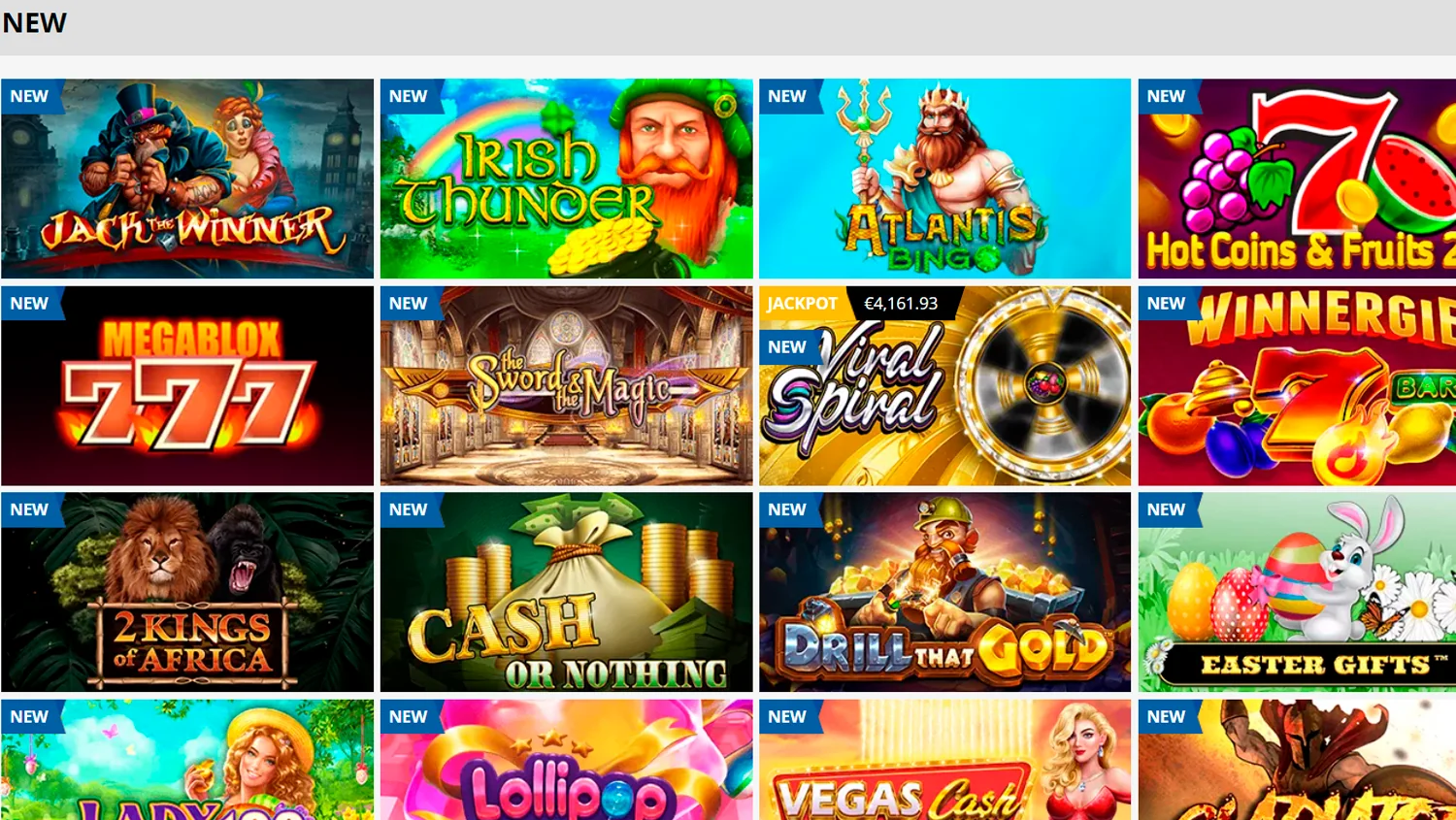 Captured image of real money games on the PlayAmo casino website