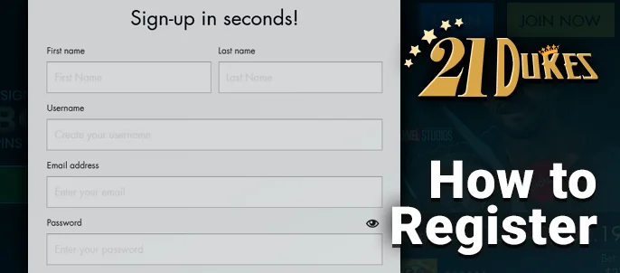 Account registration at 21Dukes Casino using personal information
