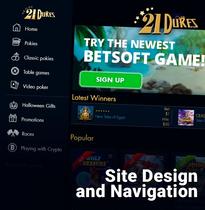 21Dukes Casino website overview – a guided tour of its main menu and gaming sections