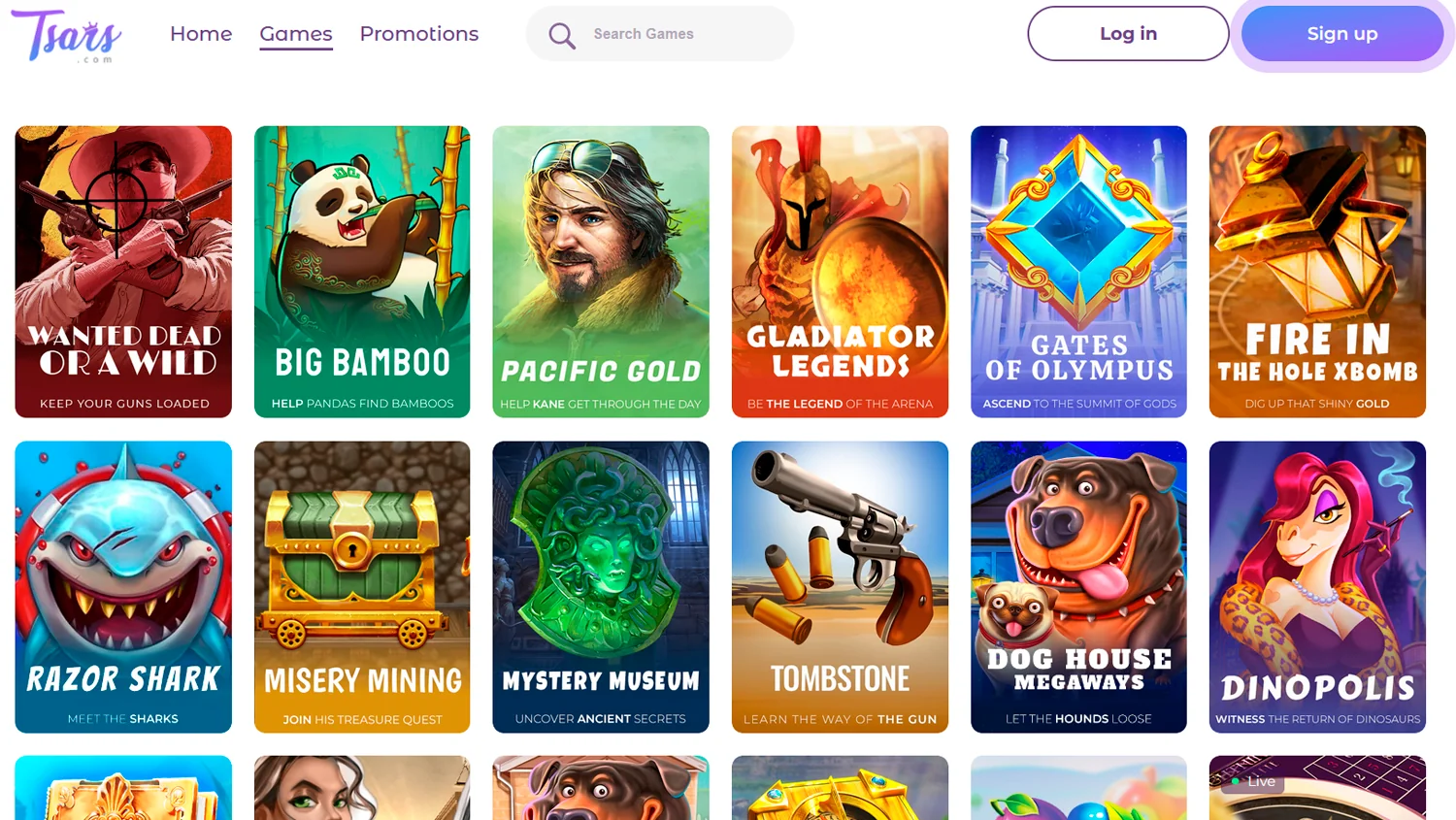 Explore live gaming at Tsars Casino through a visual tour.