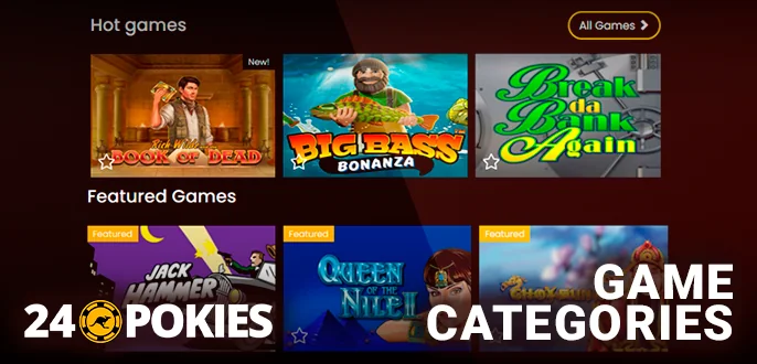 Sections on gambling and pokies with a registration banner