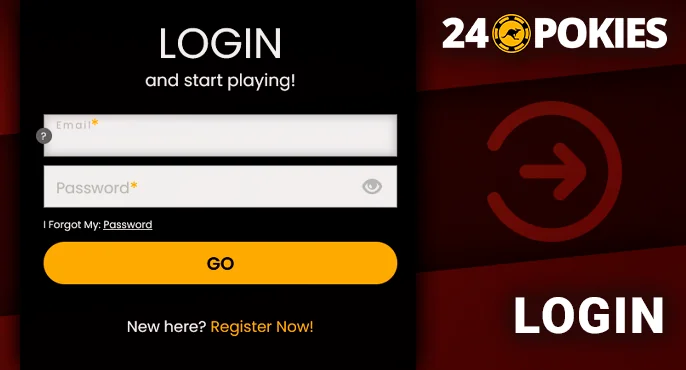 24 pokies login form requiring username and password