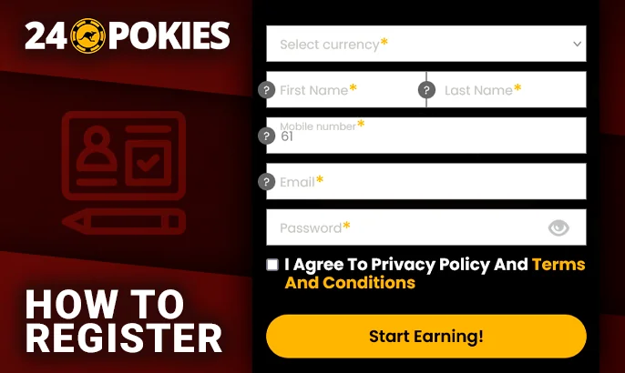 Registration form for 24 Pokies Casino with required personal info