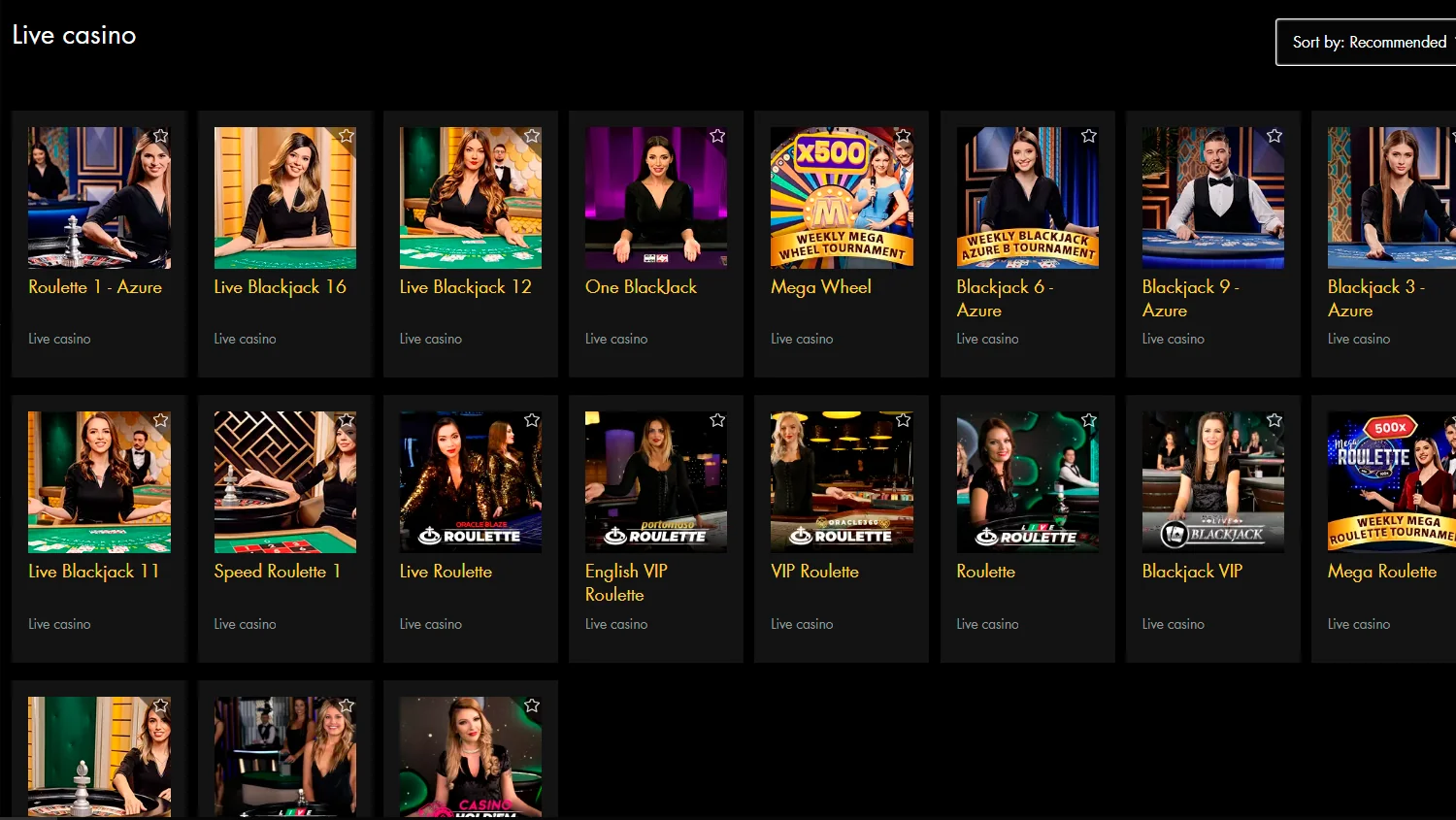 A glimpse into Black Diamond Casino's live dealer section