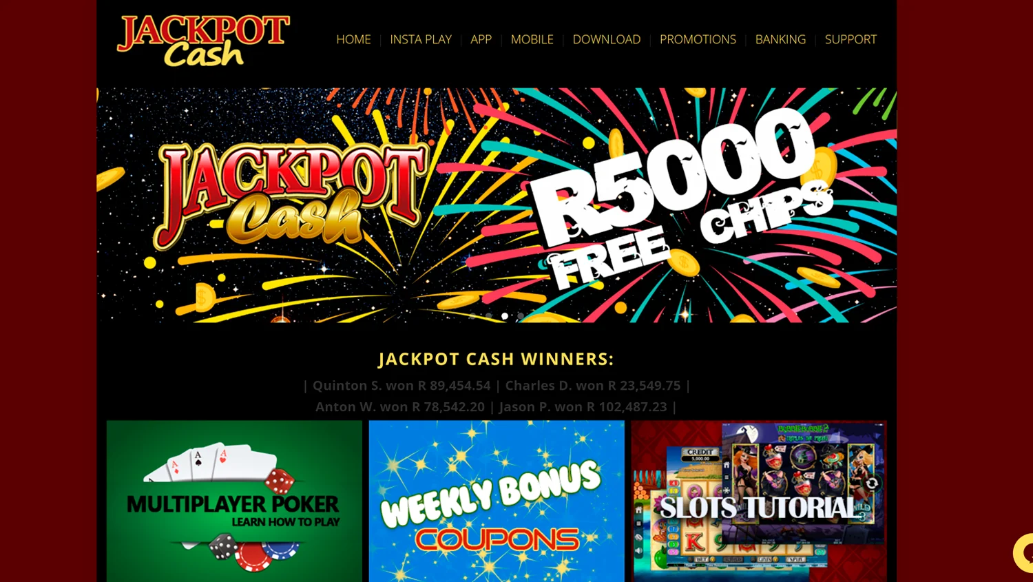 Take a Look at the Front Page of Jackpot Cash Casino