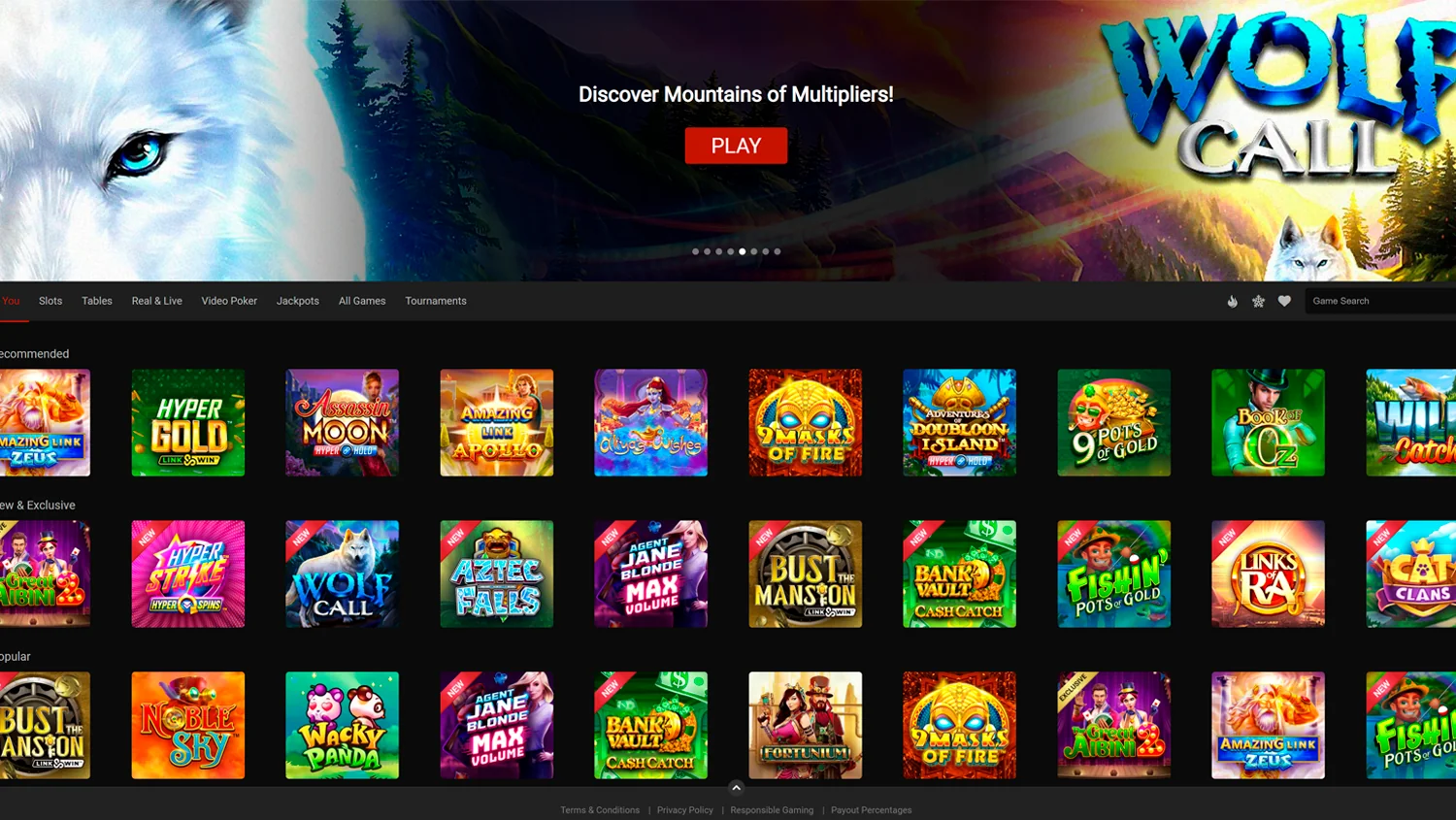 Discover the engaging Games section at Royal Vegas Casino