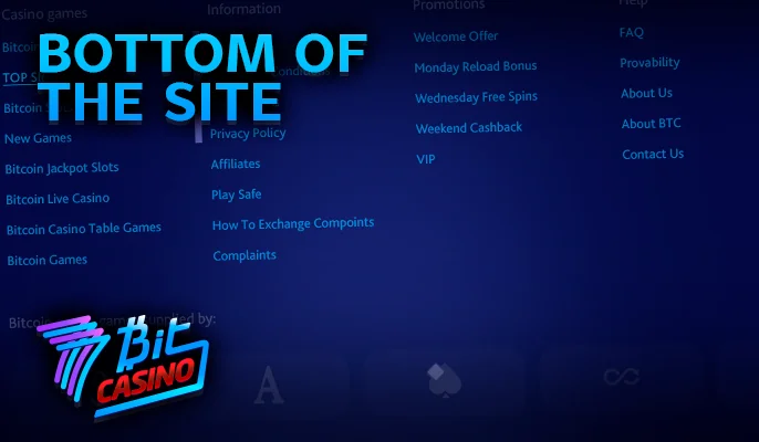Exploring the Lower Section of 7Bit Casino for Essential Links and Symbols
