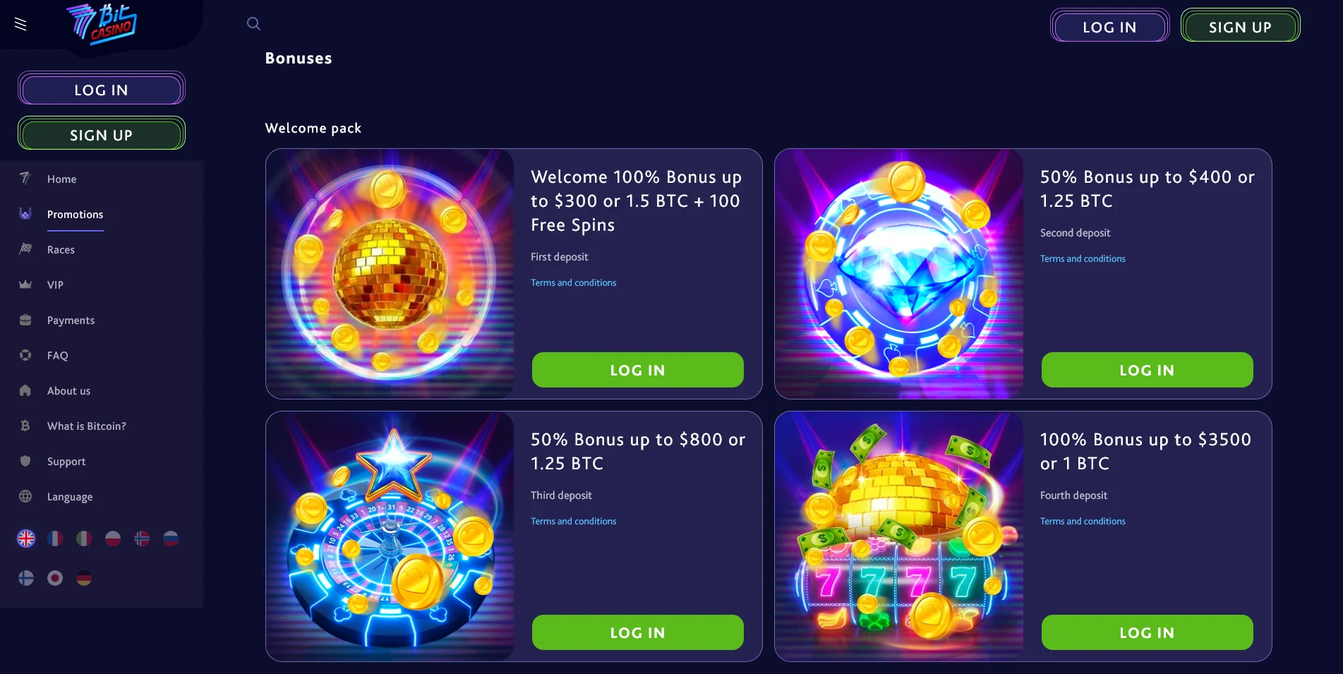 Image of 7Bit Casino's Bonus Offerings Page