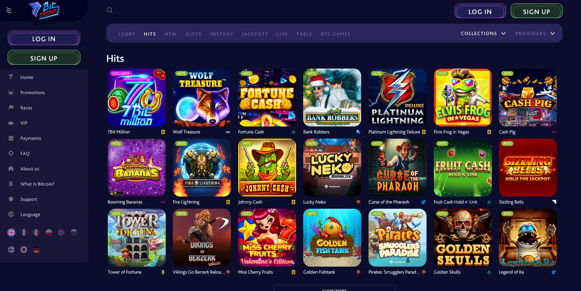 Image of 7Bit Casino's Real Money Games Section Page