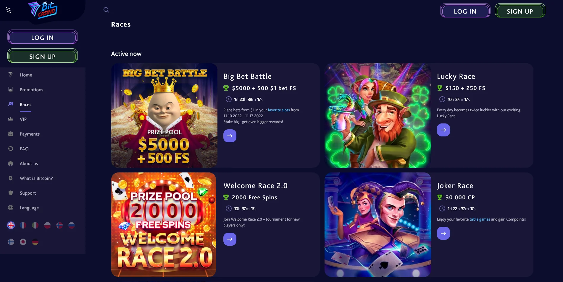 Image of 7Bit Casino's Tournament Information Page
