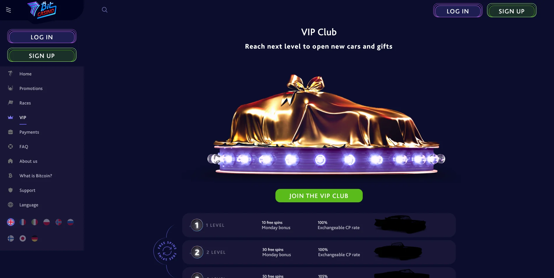Image of 7Bit Casino's VIP Information Page