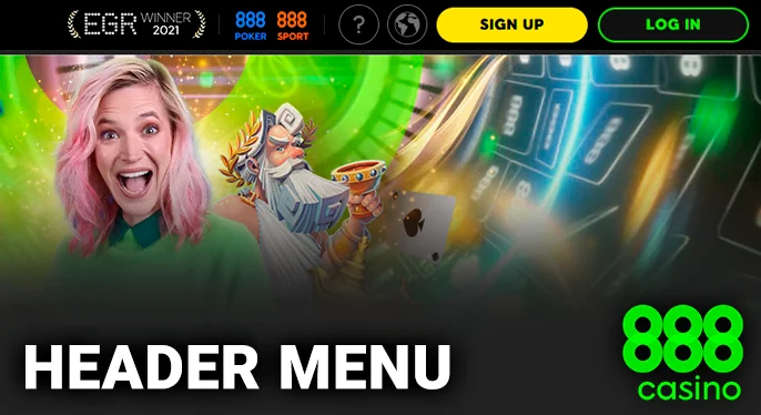 Top-level menu with crucial navigation options at Casino 888