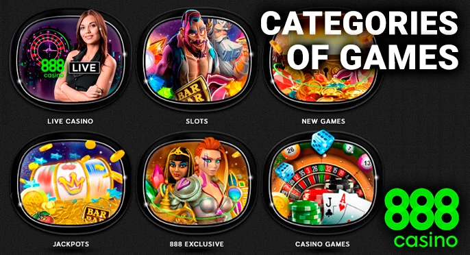 888 Casino gaming categories listing