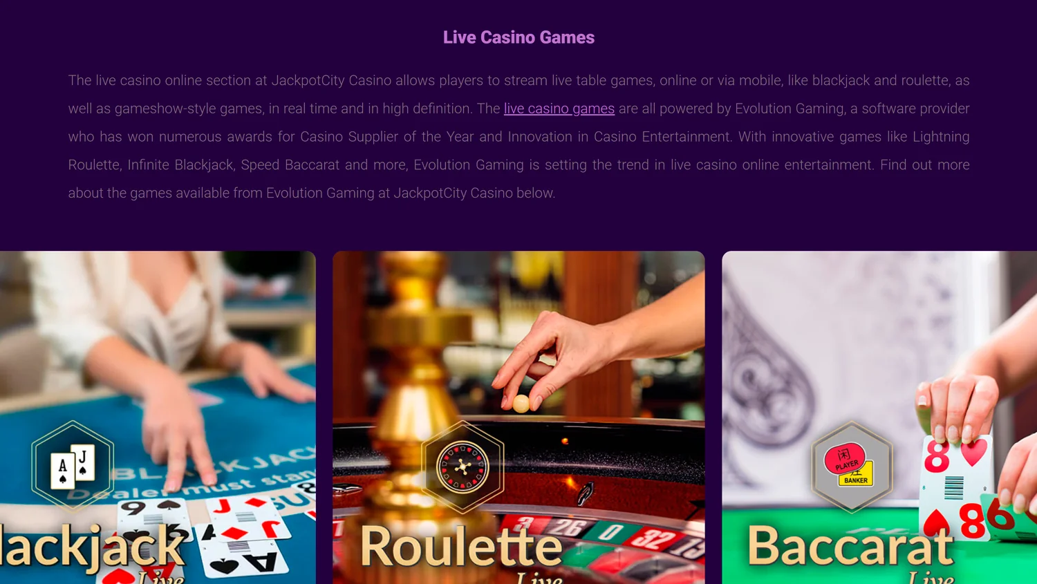 Experience the thrill of live gaming on JackpotCity Casino's platform.