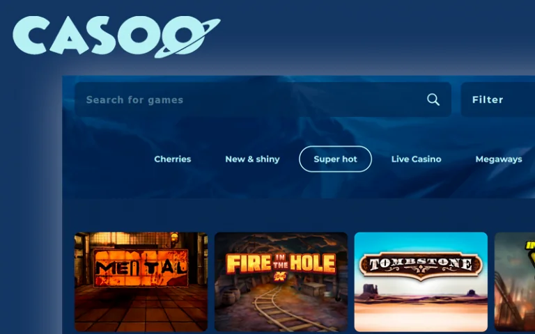 Visual of the live casino section on Casoo's portal