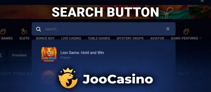 Discover games at Joo Casino using the search function