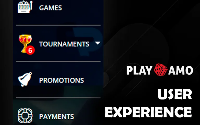 Left-side menu bar on the PlayAmo casino website