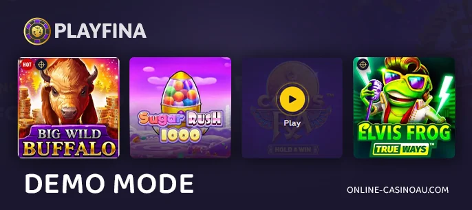Explore the demo mode for free gameplay at Playfina Casino.