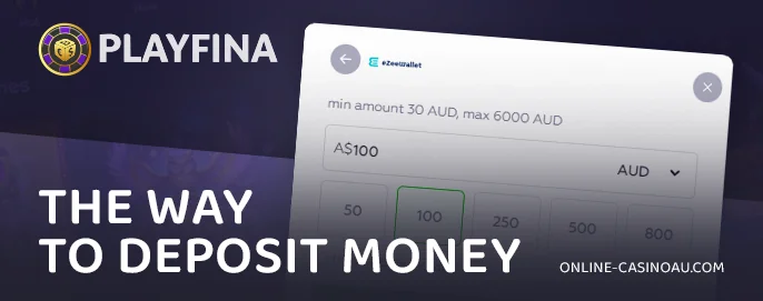 A step-by-step walkthrough to deposit funds into Playfina Casino.