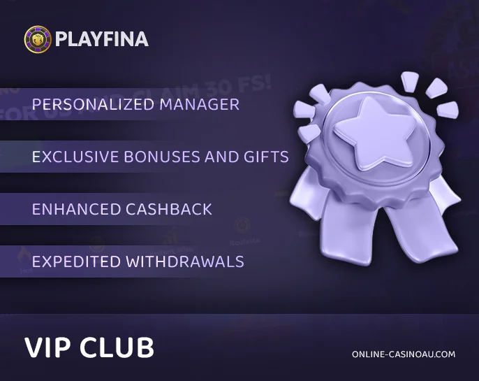 Perks of Playfina's VIP program tailored for Australian players.