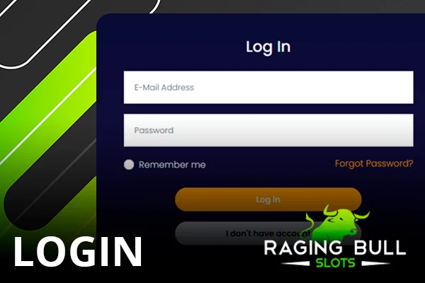 Login form featured on the Raging Bull Casino website.