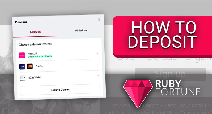 Depositing AUD currency into Ruby Fortune Casino.