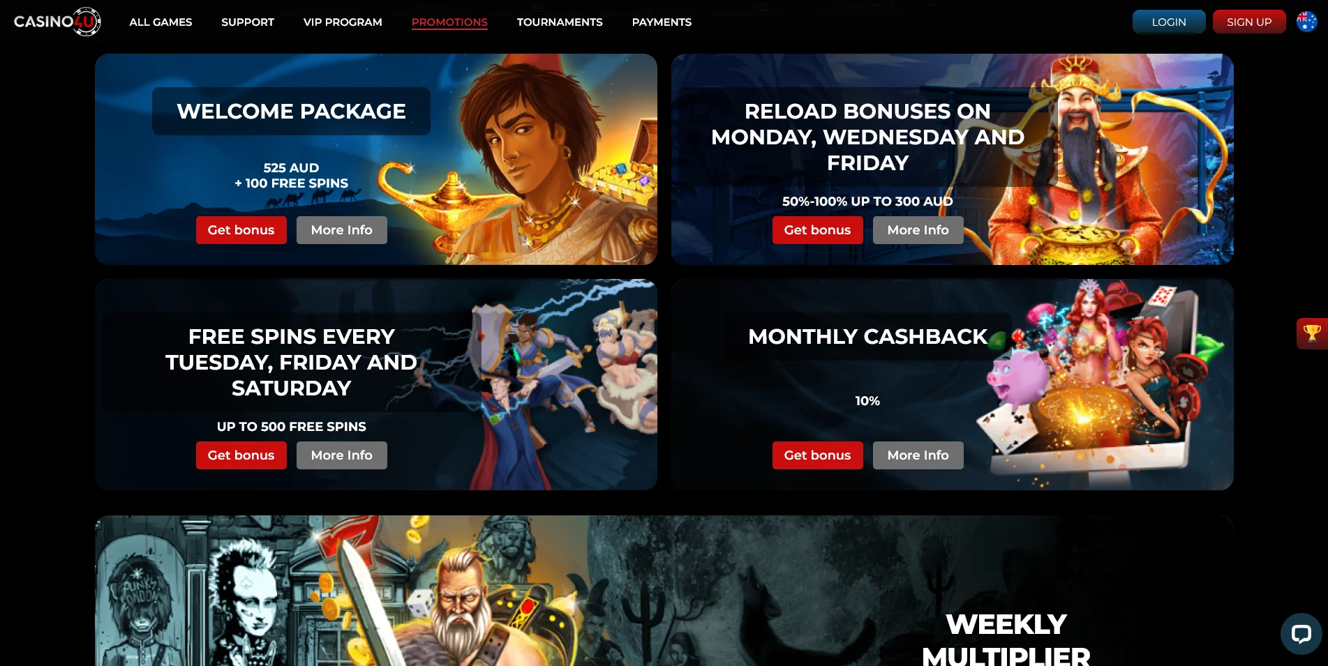 Dive into the various Promotions showcased in Casino4u's screenshot collection.