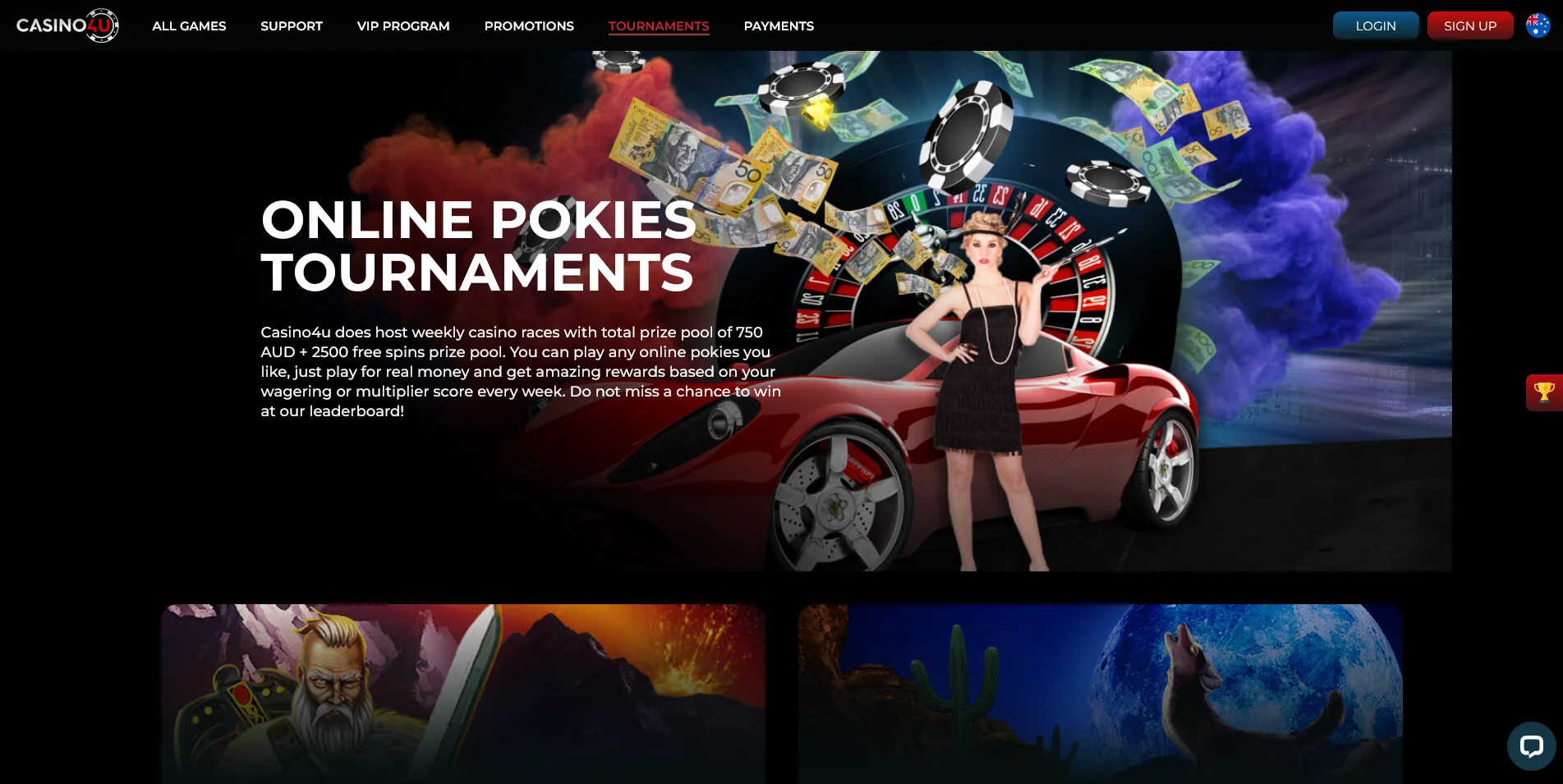 Peek into the Tournaments zone with Casino4u's unique screenshot display.