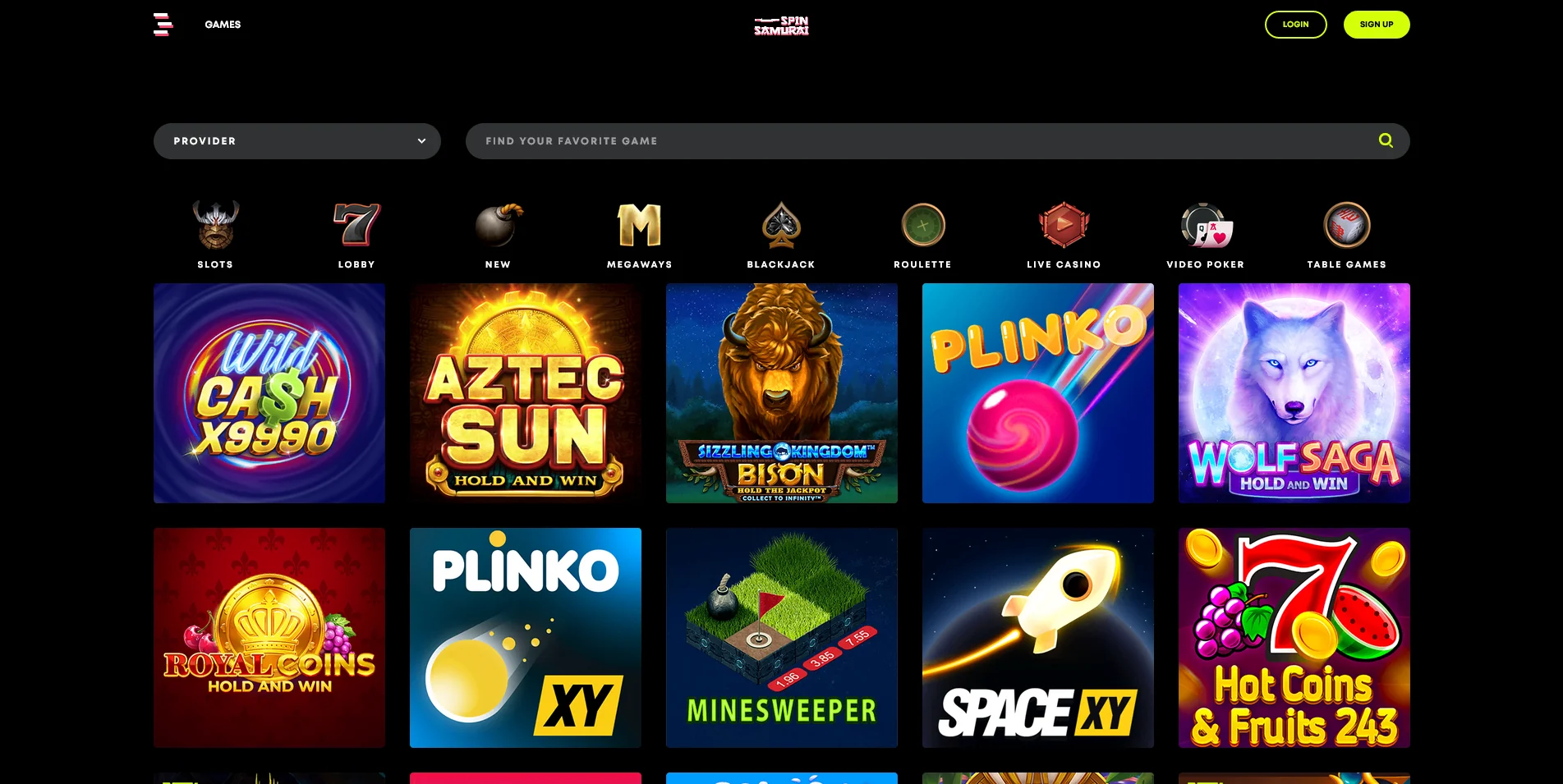 Explore the Game Section of Spin Samurai Casino
