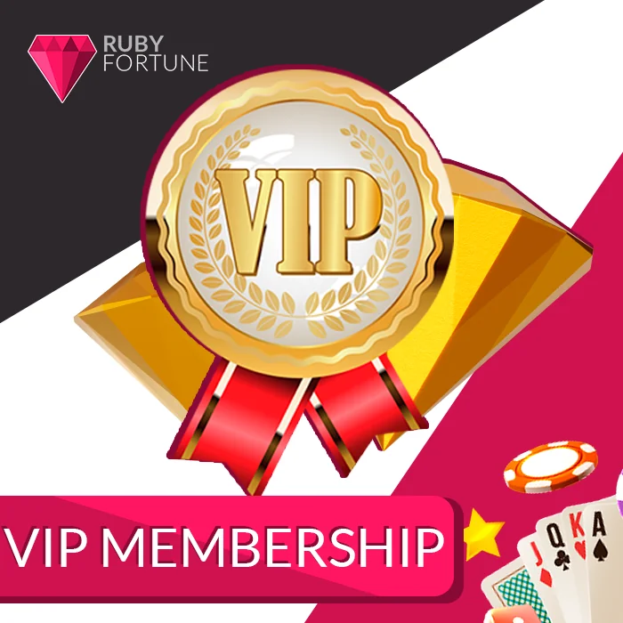 A prestigious VIP badge adorned with rubies and displaying the Ruby Fortune emblem.