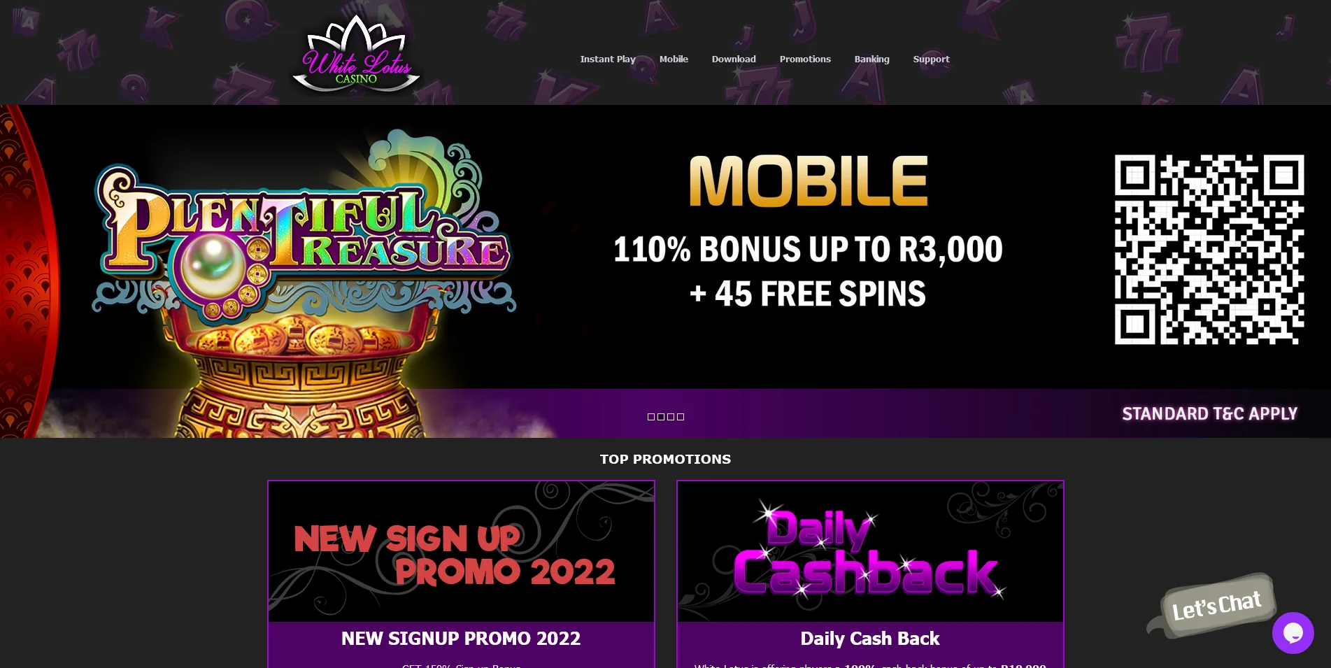 Snapshot of the Main Page on White Lotus Casino