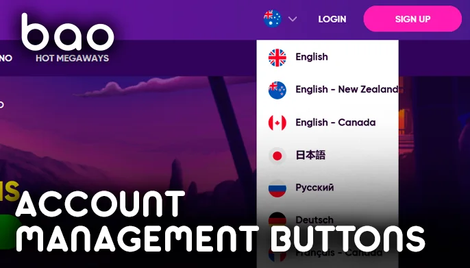 Links for creating an account and signing in at Bao Casino