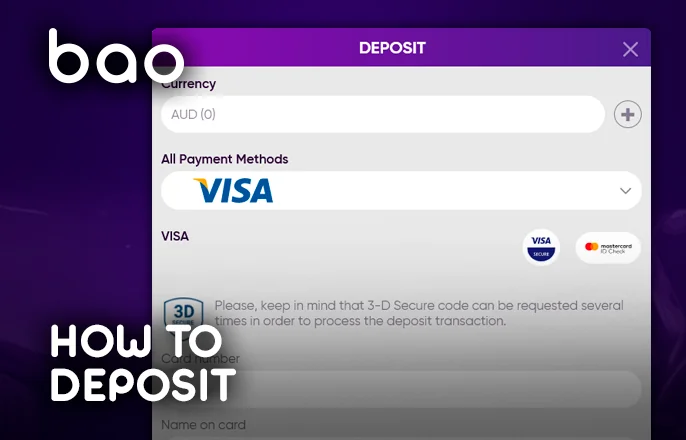 A sneak-peek into using Bao Casino’s deposit form.