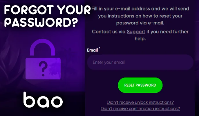 Pane for password reestablishment at Bao Casino portal