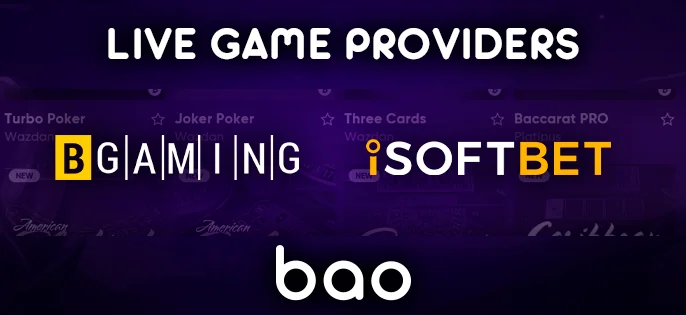 Live game providers featured on the Bao Casino site.