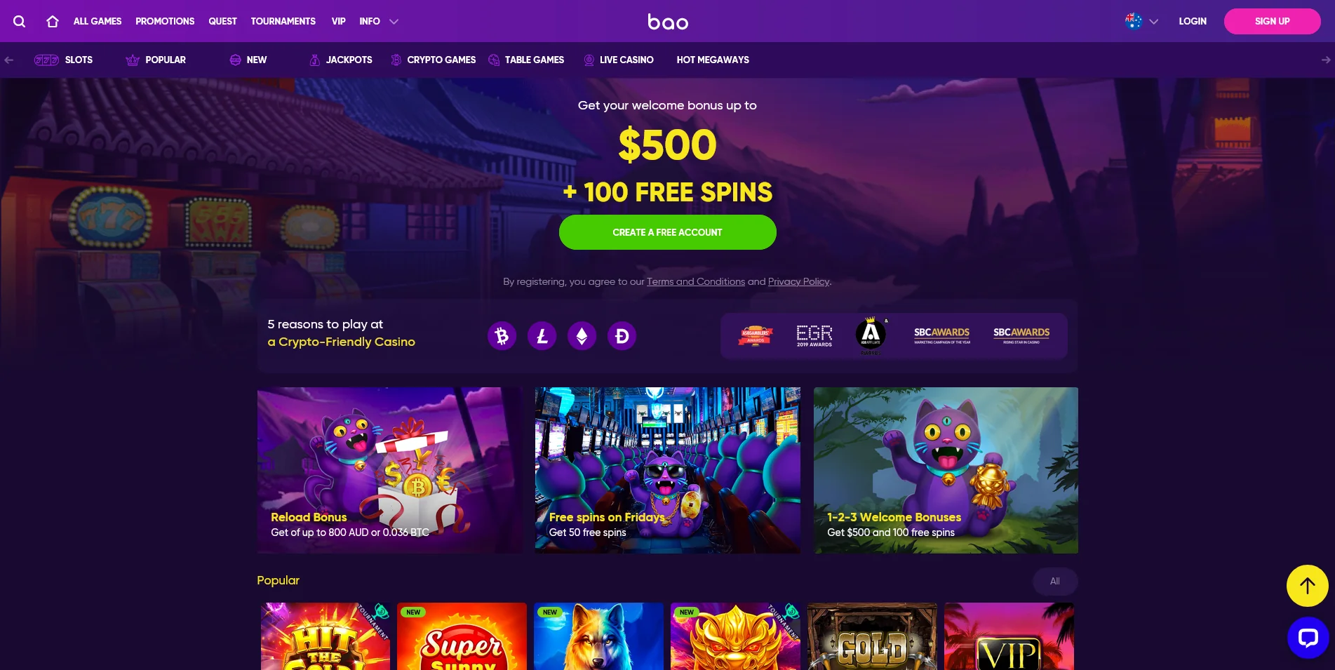 Image depicting the Bao Casino's homepage