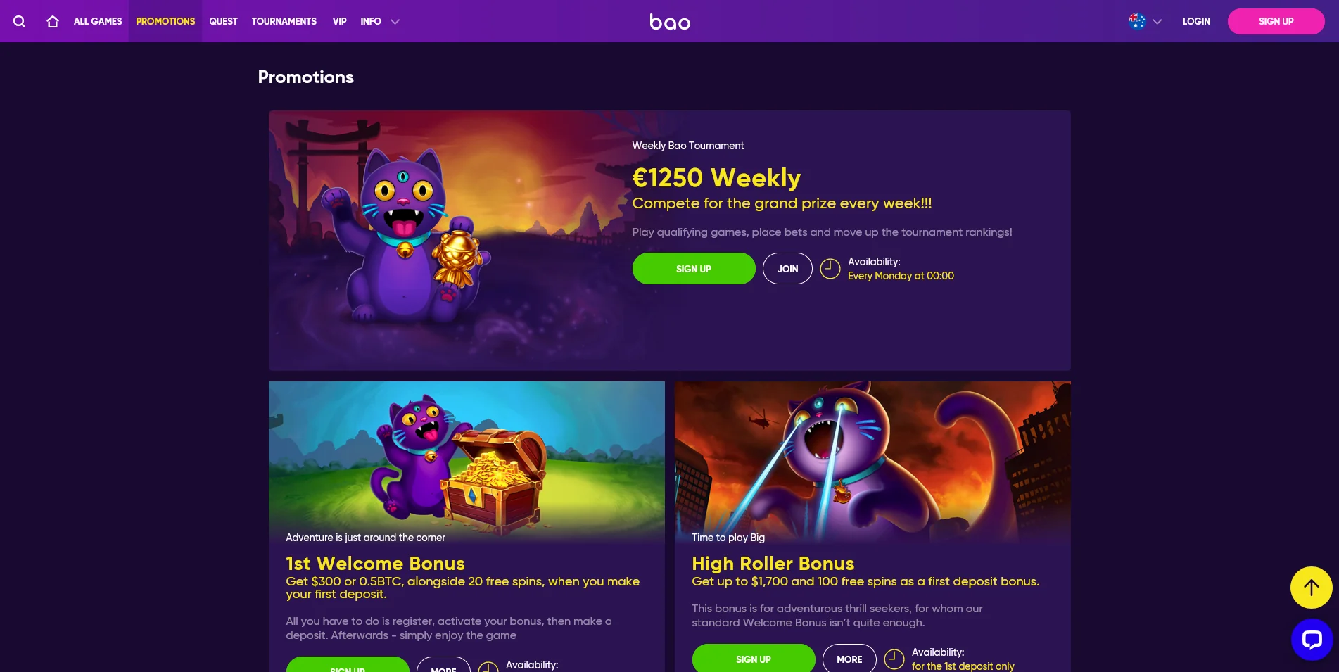 Visual of Bao Casino's promotional offerings