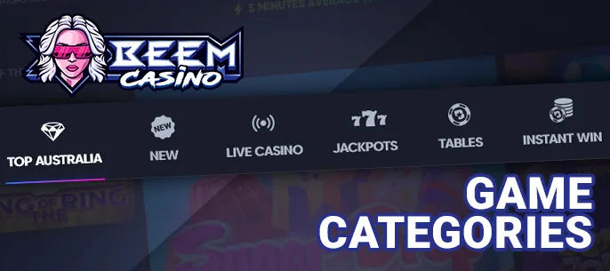Beem Casino game categories – specific providers and total games detailed