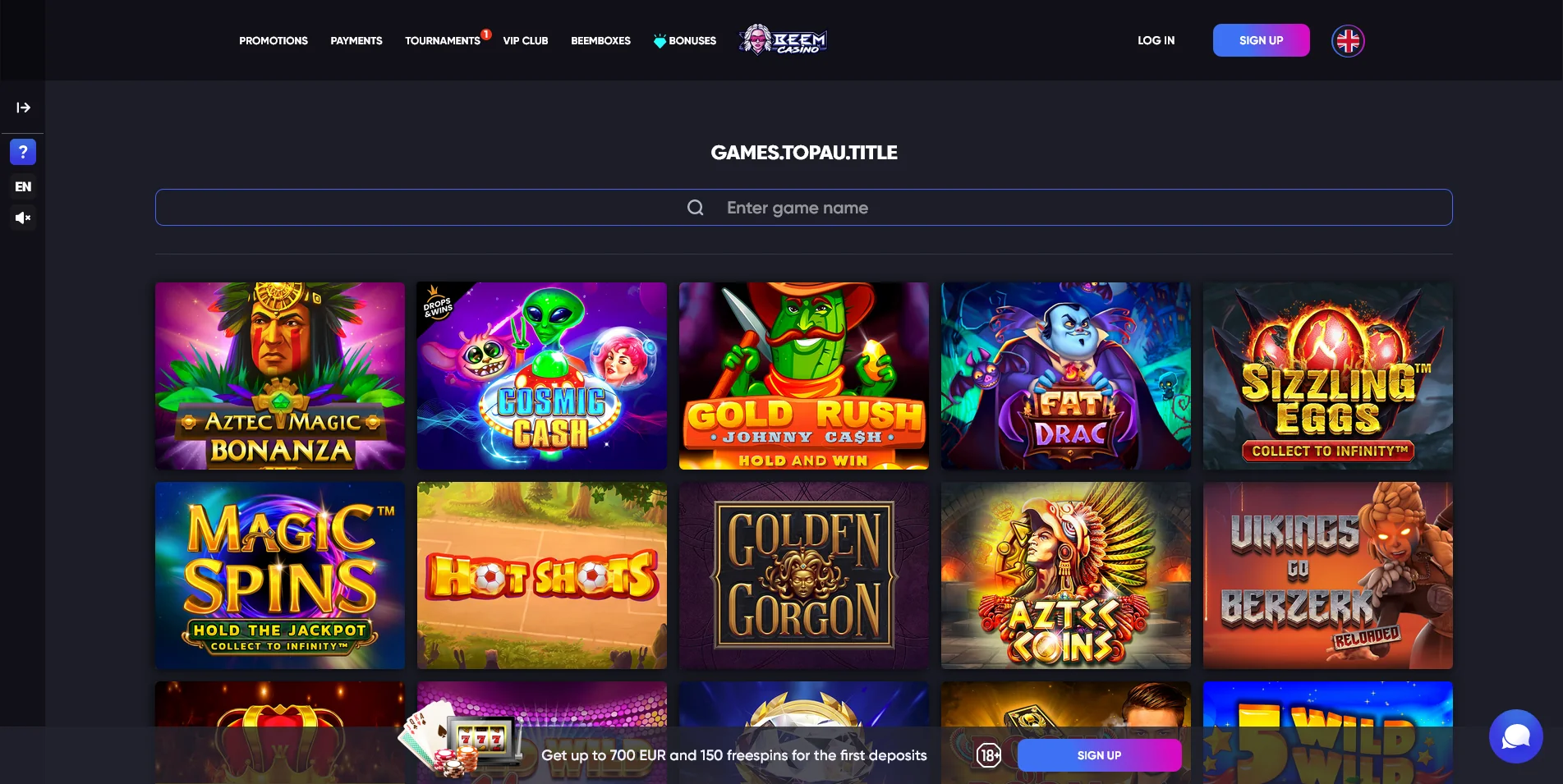 Screenshot from the Real Money Games Section of Beem Casino