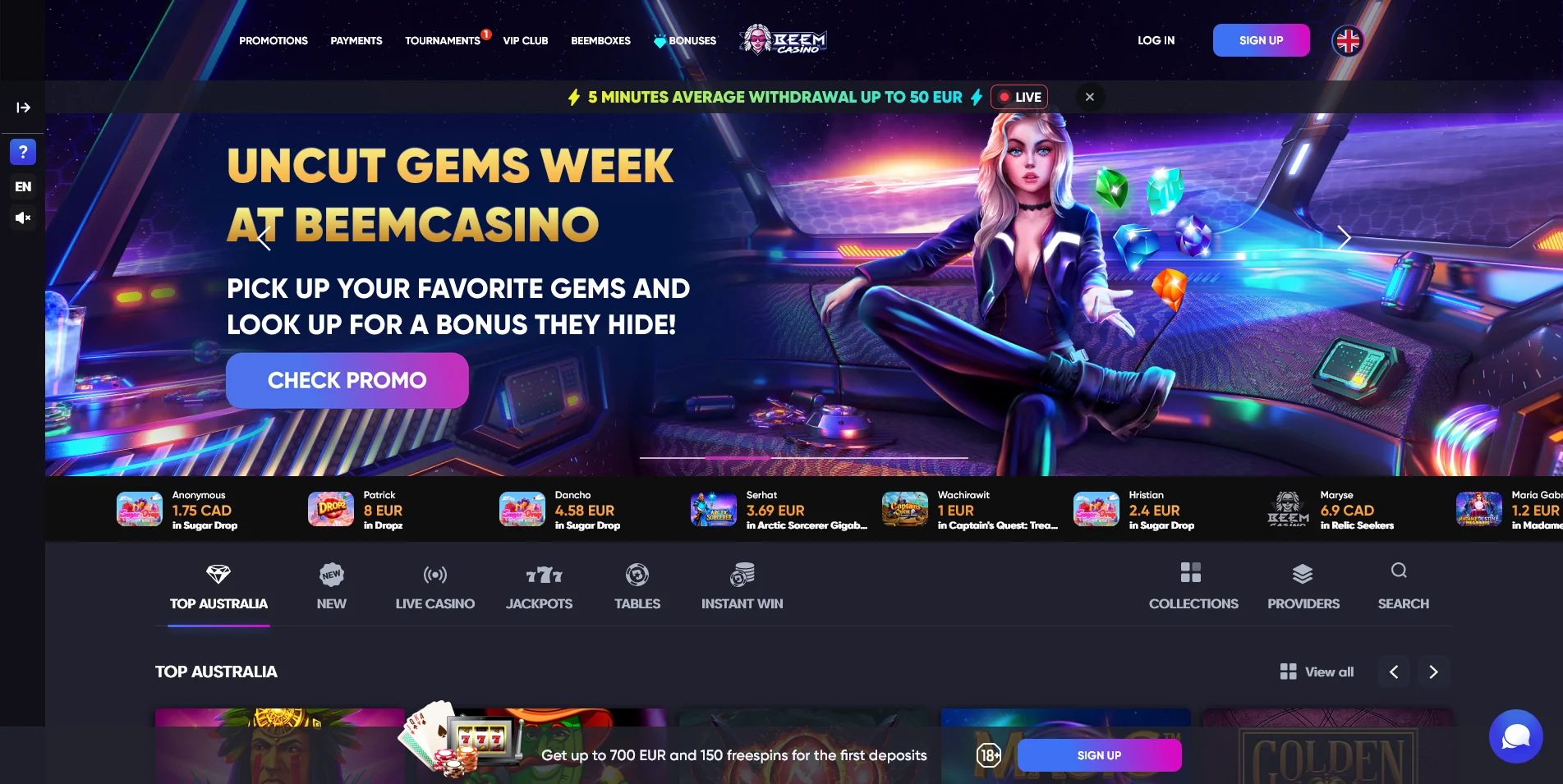 Screenshot of the Bitkingz Casino Homepage