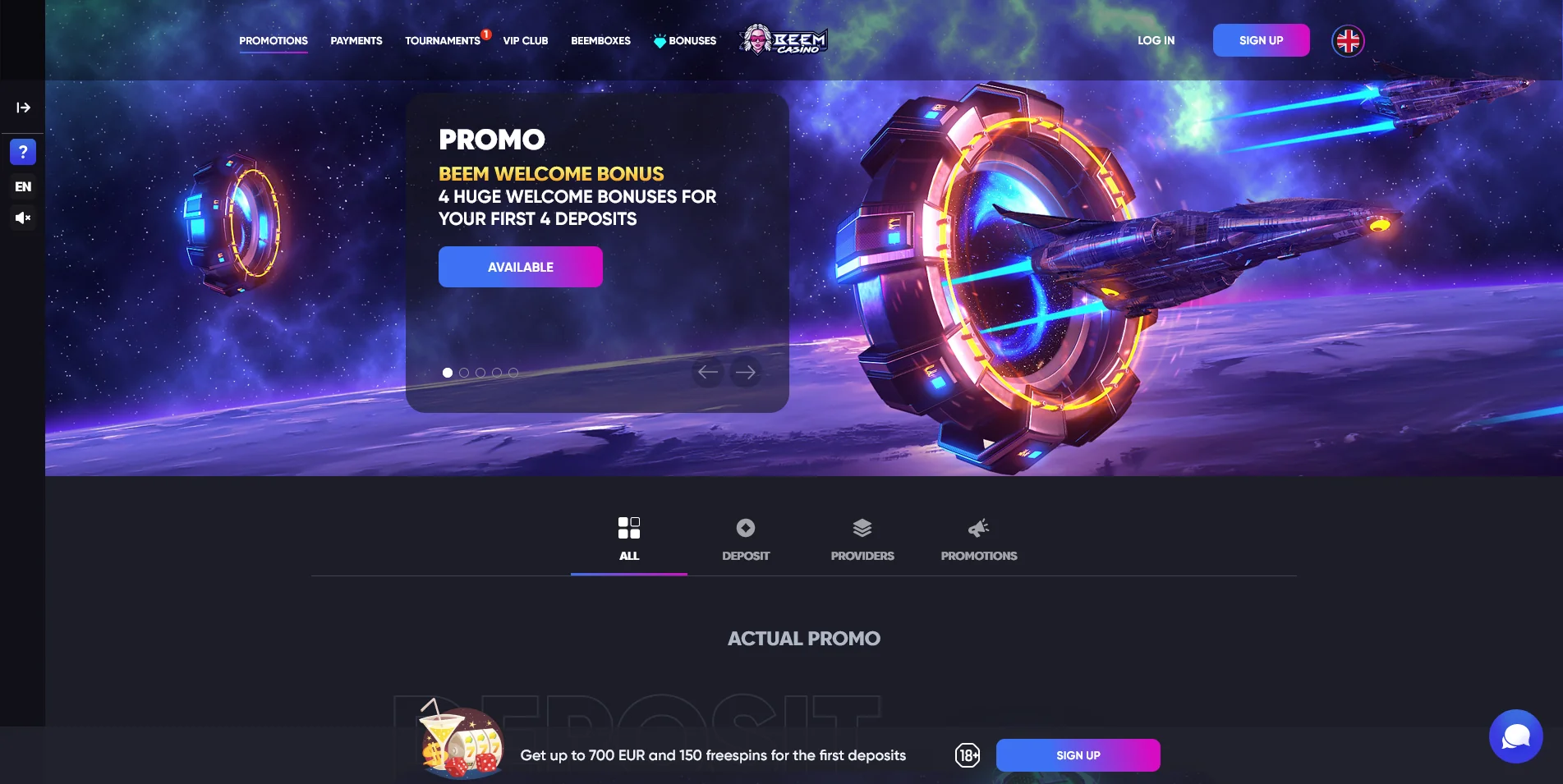 Beem Casino Promotions Page Screenshot