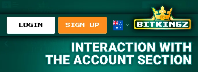 Access registration and login features on the Bitkingz Casino, with regional settings