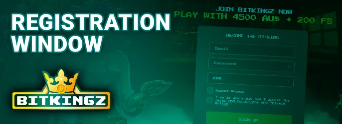 Welcome Offers and Registration Window banners in Bitkingz Casino
