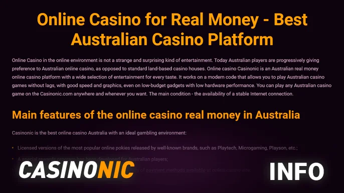 Comprehensive insight into Casinonic's offerings and FAQs for Australian players