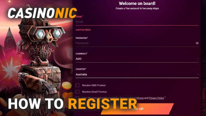 Detailed look at Casinonic's registration interface