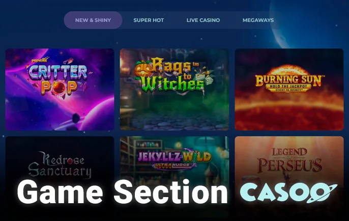 Easily spot the horizontal menu below showcasing the software partners of Casoo Casino Australia, followed by crucial insights on: