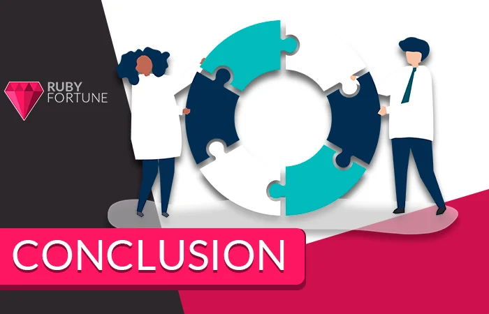 An illustration of people piecing together a jigsaw puzzle alongside the Ruby Fortune logo.